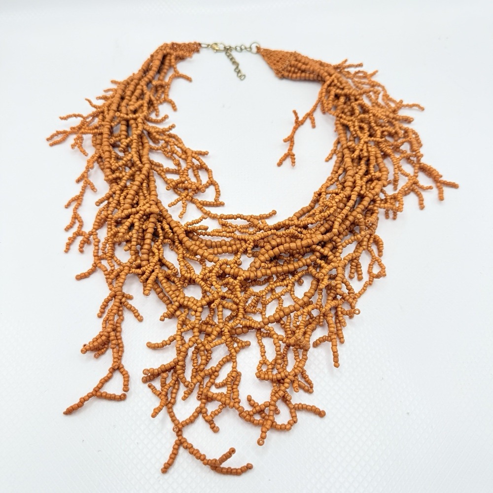 Orange‎ Seed Beads Woven Coral Style Necklace Multi Strand Bib Statement 20.5"